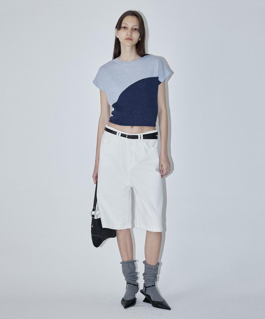 EN OR Two Tone Drawstring Knit Top - Blue