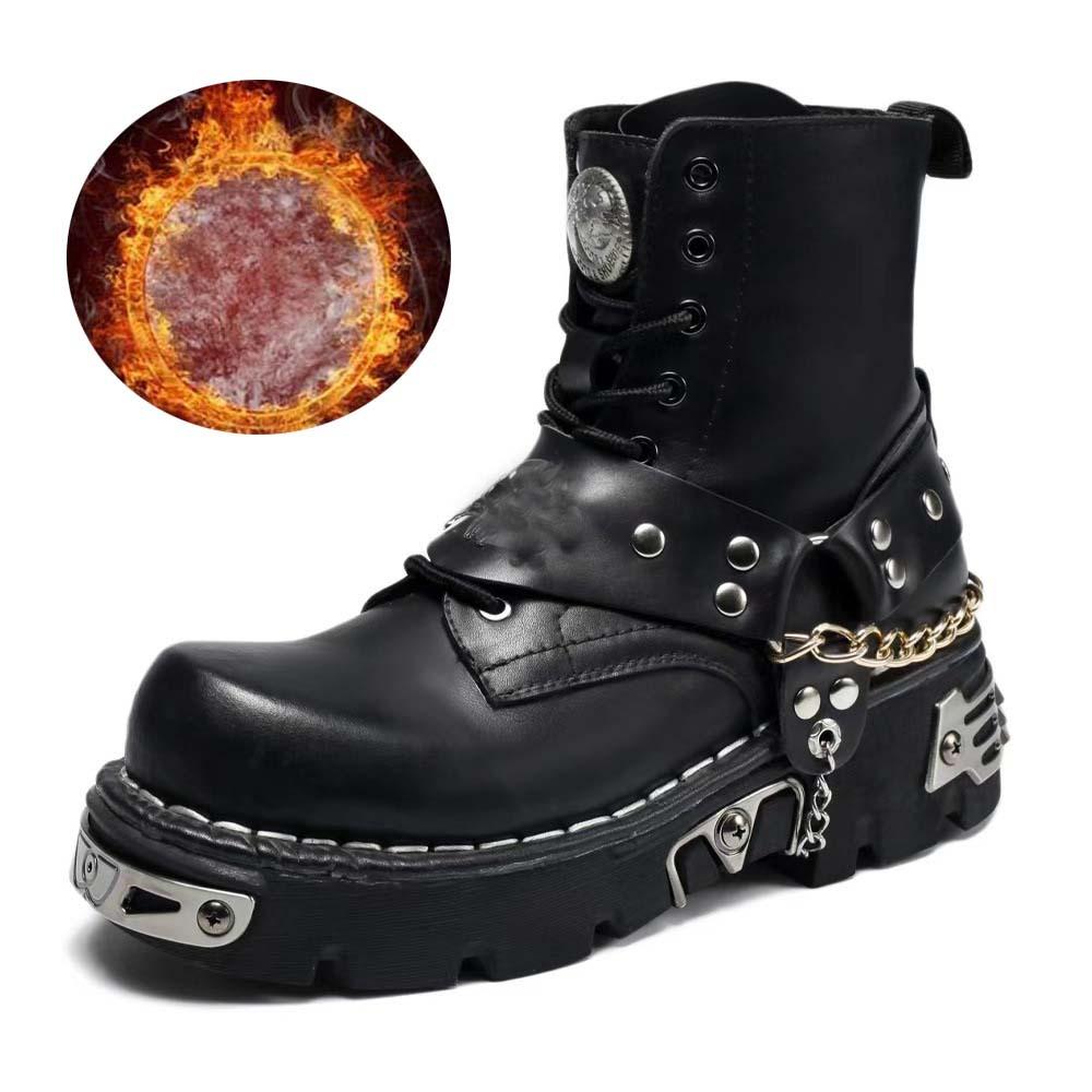 Martin boots men s leather motorcycle skeleton handmade chain punk short boots women s medium tube metal platform western cowboy 39 standard code
