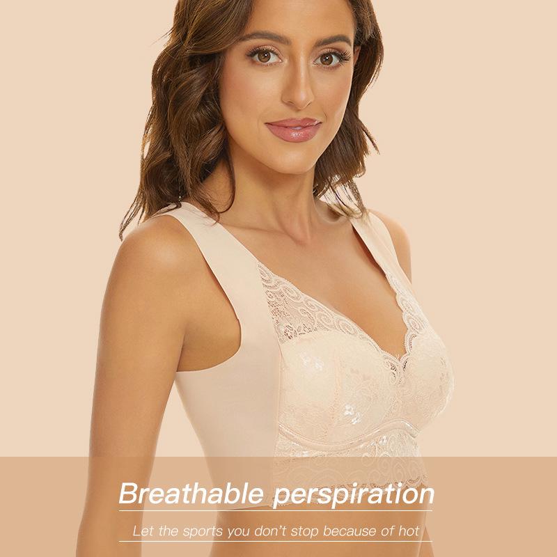 Plus Size Lace Sports Bra - Breathable Push-Up, Wire-Free, Side Support for Women