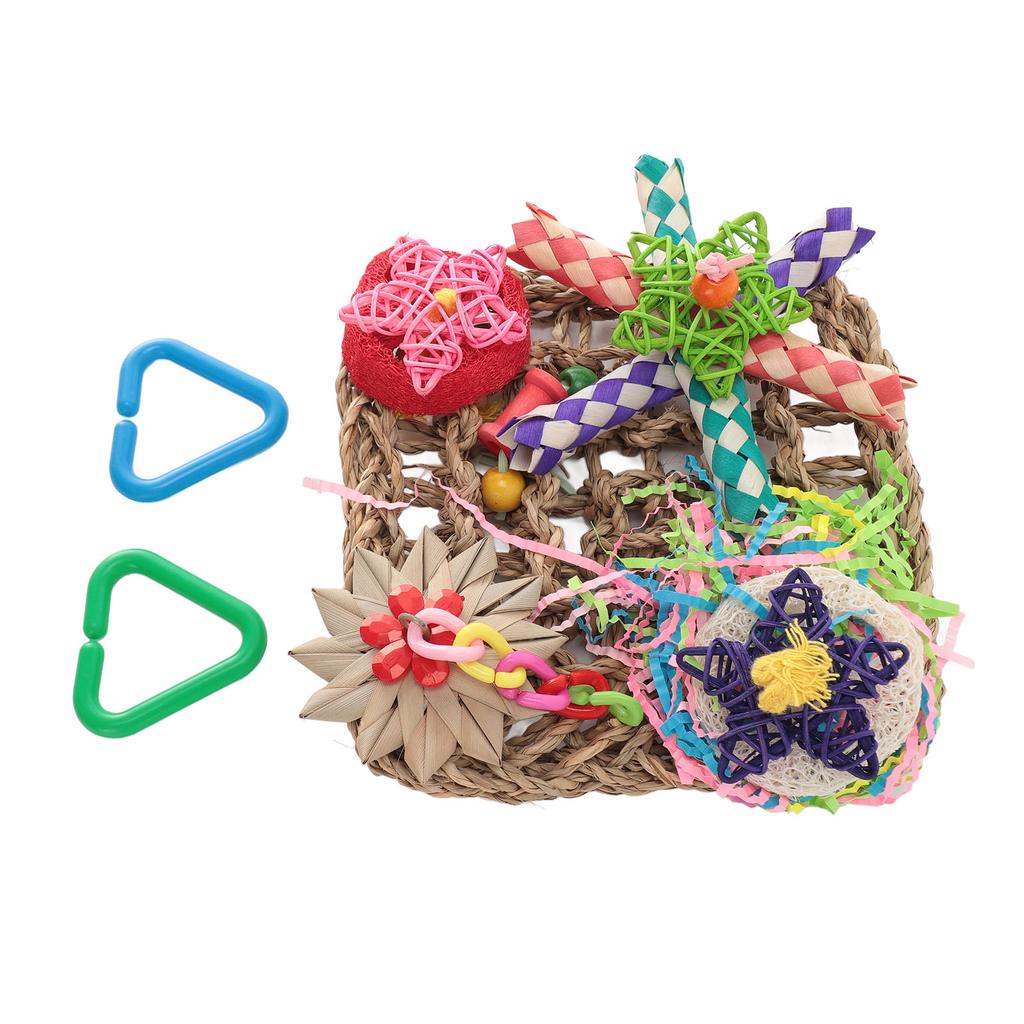 Bird Foraging Wall Toy Edible Woven Climbing Hammock Mat with Colorful Chewing Toys for Parrot