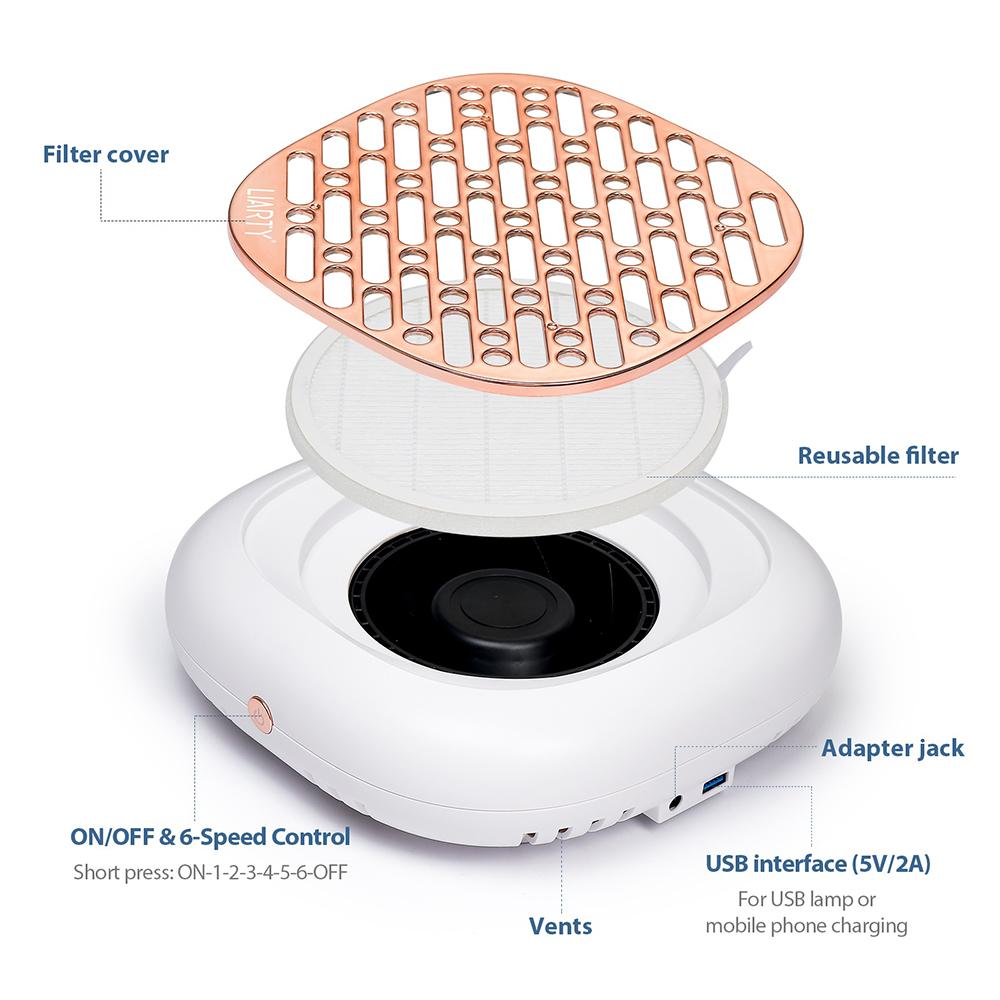 130W Brushless Nail Dust Collector Super Suction Powder Dust Extractor For Nails Art Manicure Fan Vacuum Cleaner With 2 Filter