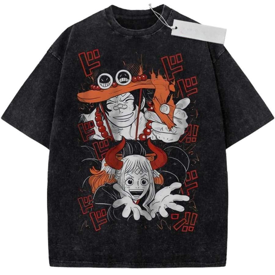 Unisex Washed Black Vintage Tshirt One Piece Whitebeard Highquality Fabric for Home Leisure Travel Shopping