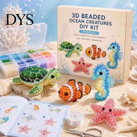 3D Beaded Animal Kit Tiny DIY Kit, Cute Mini Sea Life Beads Embroidery Relaxing Craft Activity Handmade Bead Art Making Set for Adults, Lovers Project