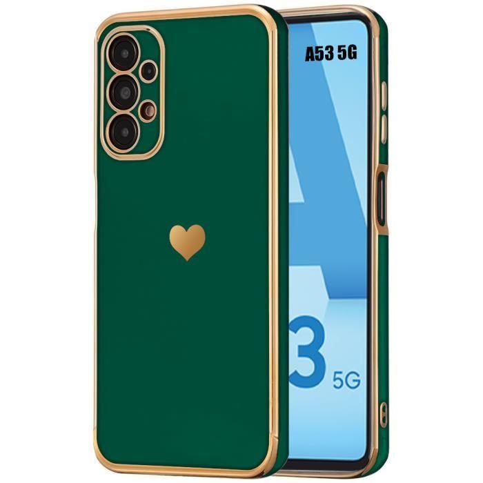 Coque Silicone - BOOLING - Samsung Galaxy A53 5G - Protection Anti-Rayures - Motif Cœur - Vert Nuit