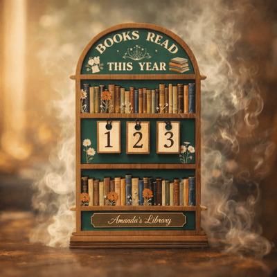 This Year Books Read Sign Wooden Material Rustic Design Book Lover Display Handmade Craft 2D Reading Counter Sign for Book Lover