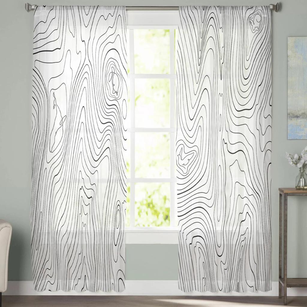 Simple Lines And Abstract Mountains Tulle Curtains For Living Room Bedroom Voile Sheer Curtain Window Home Decor Drapes