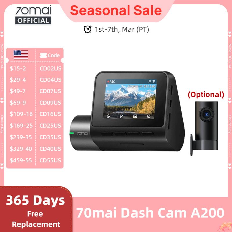 Global 70mai Dash Cam A200 Dual-channel Record 1080P HDR 2'' IPS Screen 24H Parking Monitor 70mai Car DVR A200 WIFI APP 130° FOV