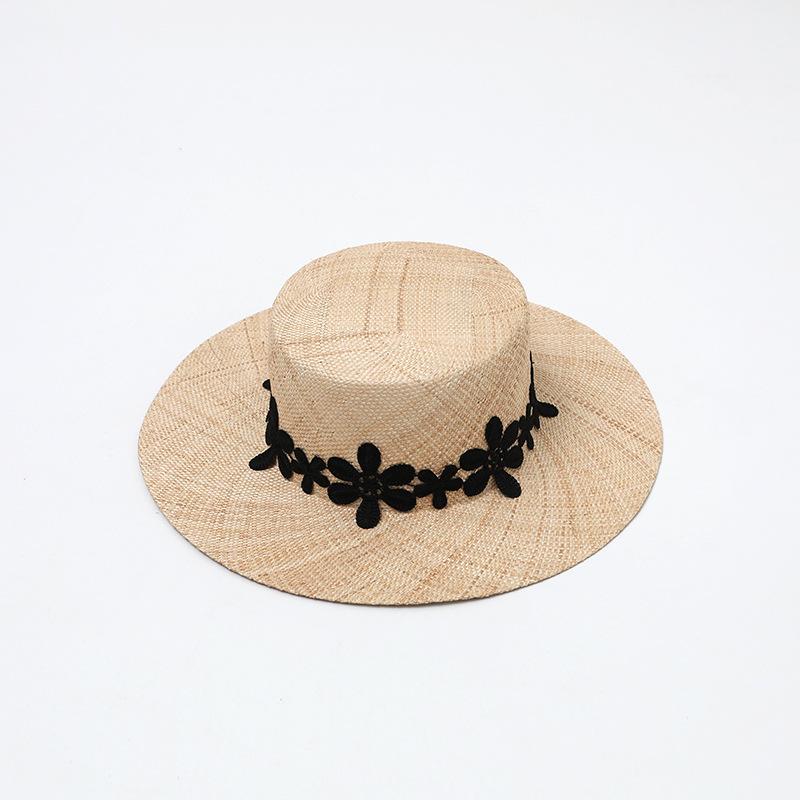 New Fashion Handmade High Quality Designer Hat Women Wide Brim Beige Ribbon Vintage Straw Cap Sun Hat Beach Designer Hats