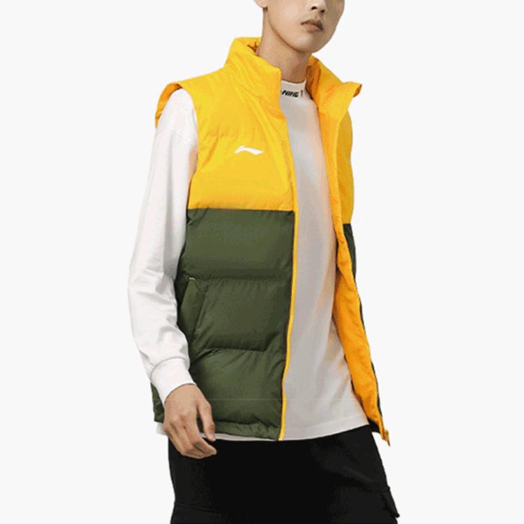 Li Ning Football Series Logo Color Block Warm Stand Collar Cotton Sleeveless Vest Unisex Vest Citrus-Yellow AMMR015-1
