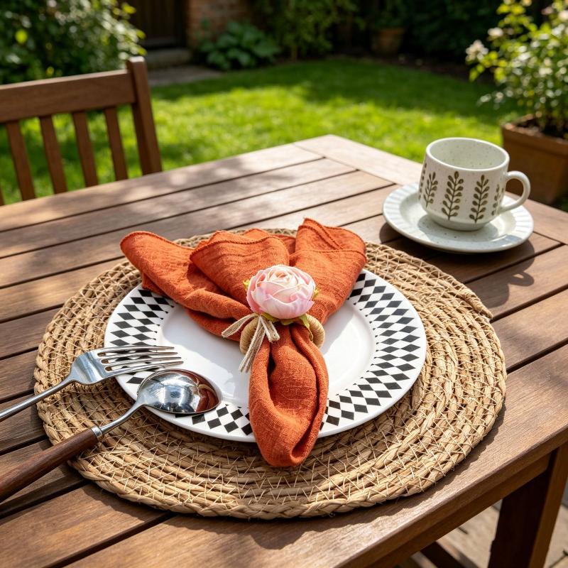 1Pcs Elegant Pink Peony Napkin Rings | Handmade With Burlap And Twine, Ideal For Weddings, Lunches, Picnics,Banquets, Birthdays