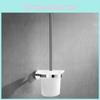 Round Chrome Wall Mounted Toilet Brush And Frosted Glass Holder For Bathroom Use