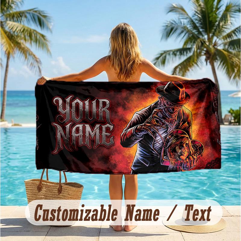 Custom Text Beach Towel, Soft Absorbent Swimming Multi-use TowelA Nightmare On Elm Street Freddy Krueger