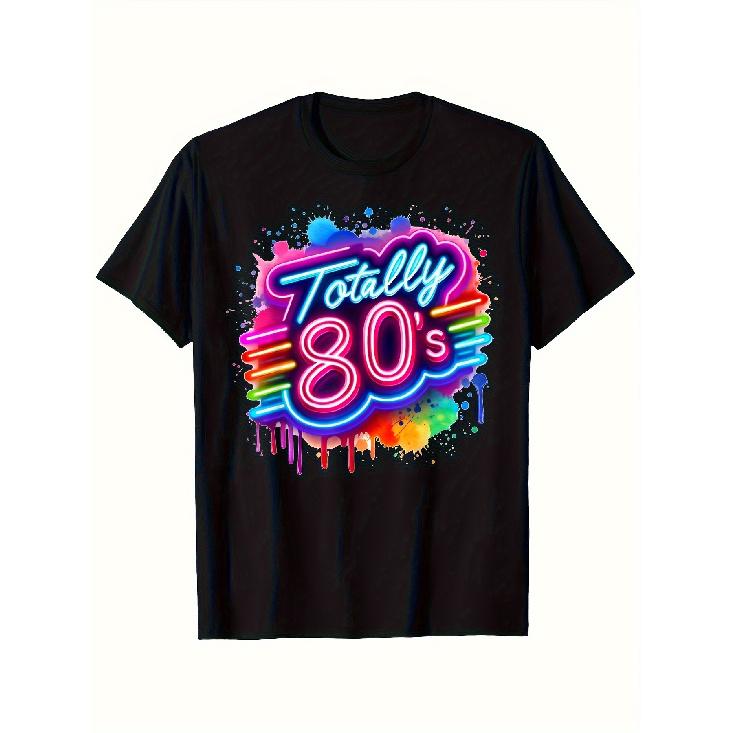 Unisex Retro 80S Neon Graphic Tee - Vintage Style Shirt with Bright Neon Text, Soft Lightweight Fabric Ideal for 80S Themed Events, Concerts, Gym, S чёрный