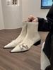Thick Heel Pointed Temperament Thin French Small Short Boots Women's Shoes 2024 New Spring and Autumn Single Boots Black Martin Boots