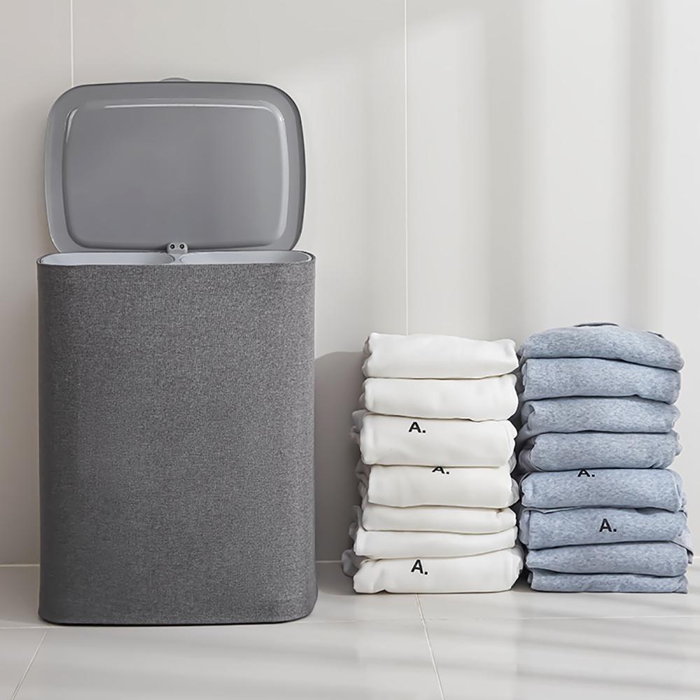 2026 Collapsible Dirty Clothes Basket Hamper Separation Basket with Lid & Removable Laundry Bag