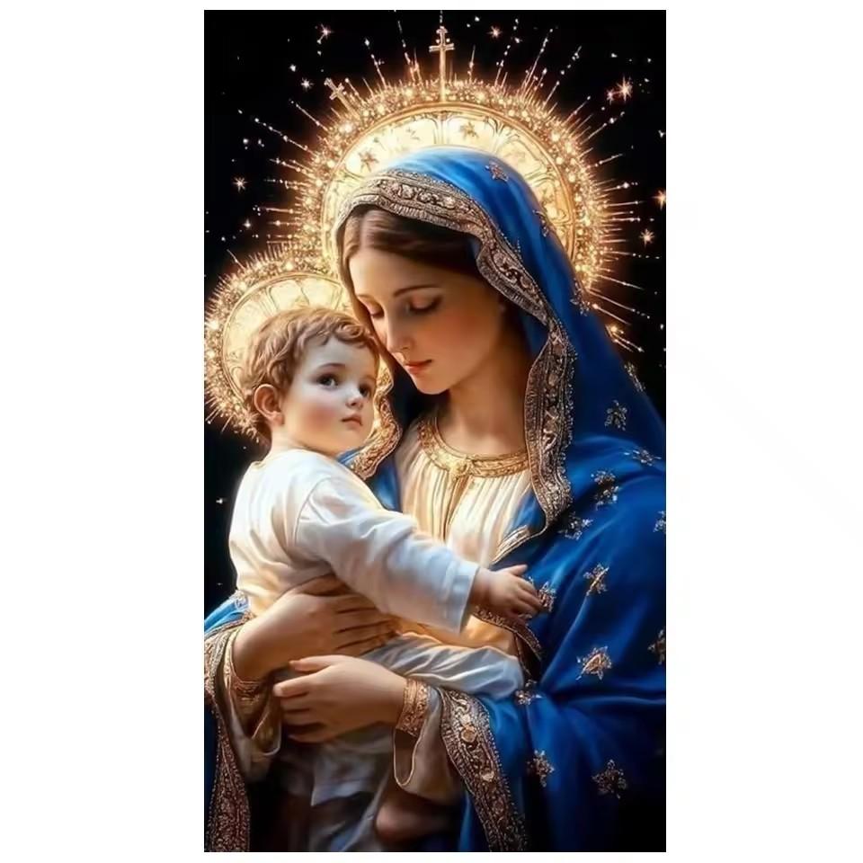 Full Square Round Diamond Painting Kit Religion Art Virgin Mary Praying Diamond Embroidery Handmade Mosaic Home Decoration