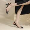 New Spring Transparent Square Buttoned Back Hollow Thin Heel Sandals Career Pointed High Heel Single Shoe Woman Zaptos Mujer