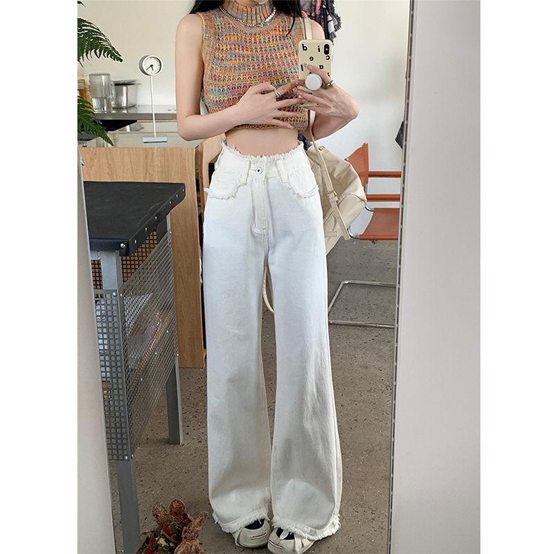 Women's High-Waist Wide-Leg Straight Jeans - 2023 Trendy Loose Fit for Spring & Autumn