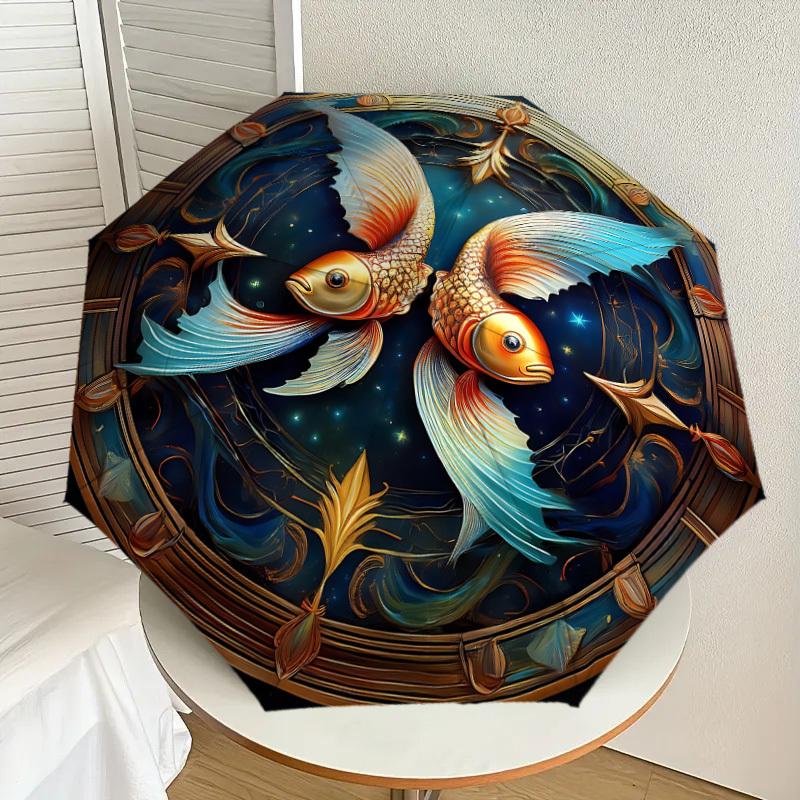 1PC Zodiac Pisces Automatic Open/Close Umbrella with Windproof, 8-Rib Sturdy Canopy, Durable Ribs, Fashionable Design1330A