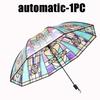 Romantic Vintage Stained Glass Automatic Rainbow Clear Umbrella for Women Rainy Day Fashion Accessory