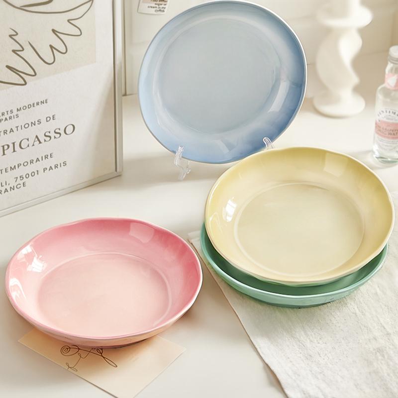 Household Ceramic Plate 8 Inch New Cream Wind Gradient Children Adults Dishes Round Underglazed Colour Deepen Dining Tableware