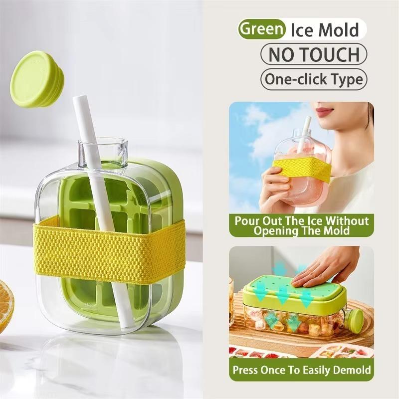 2-in-1 Eiswürfelbereiter Eiswürfelform mit Deckel Strohhalm KEINE BERÜHRUNG Silikon-Eiswürfelbecher für Kühlschrank KEIN AUSLAUFEN Eisform für Gefrierschrank Wasserflasche