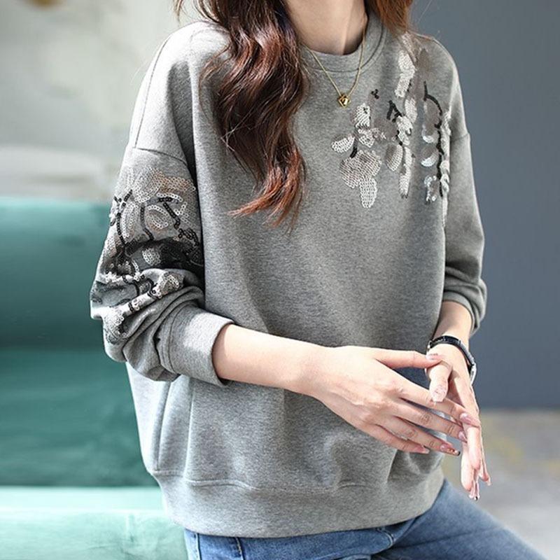 Hochwertiger Glitzer-Kapuzenpullover für Damen im Frühlings- und Herbststil ohne Mütze, langärmelige Oberteile im Westernstil