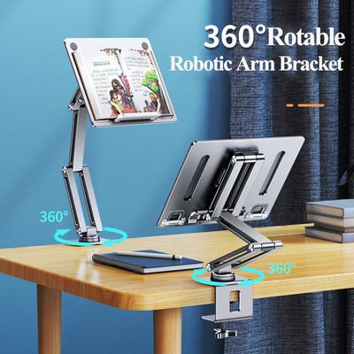 Aluminium Alloy Laptop Stand Clamp Tablet Hightening Support Holder Book Bracket Desktop Bed Lazy Stand 360°Rotating Hight Adjustable