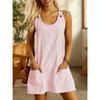 Women Striped Sleeveless Mini Dress U Neck Pocket Loose Casual Sundress