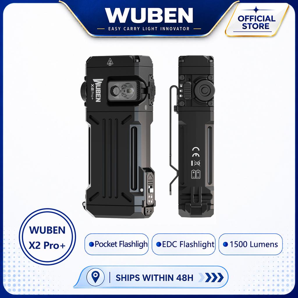 Wuben X2 Pro+ EDC Flashlight 1500 Lumens Type-C Rechargeable Protable IP65 Waterproof Magnetic Tail Include 2*920mAH Battery