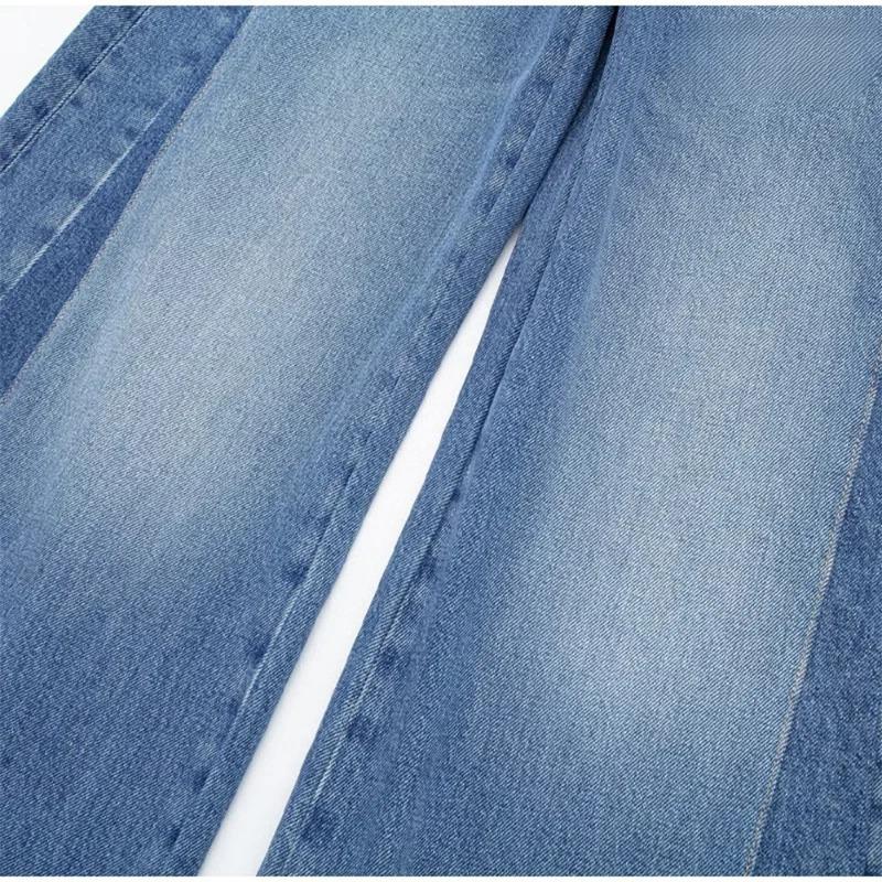 Women's Blue High Waist Jeans Fashion Clashing Color Splicing Wide Leg Flared Pants Loose Straight Trousers
