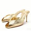 Gold Slippers Woman Sexy Peep Toe Slide Sandals Elegant Thin High Heels for Ladies Luxury  Shoes Sandalias De Mujer