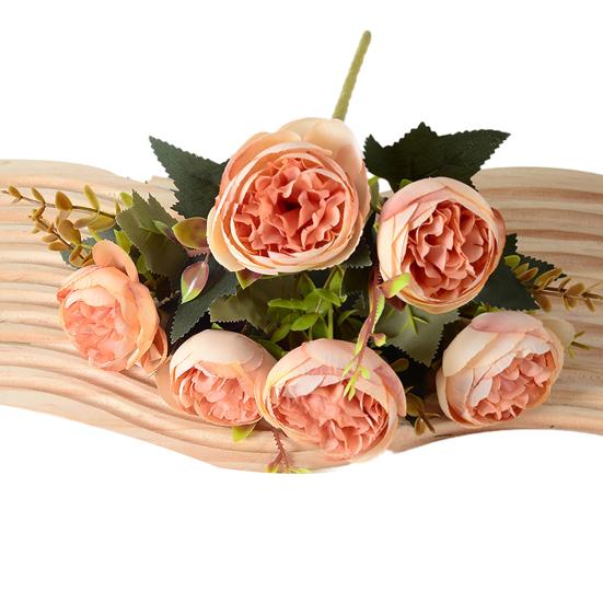 6 Heads Artificial Rose Flower Faux Silk Rose Bouquets with Leaf for Wedding Home Office Indoor Outdoor Decor
