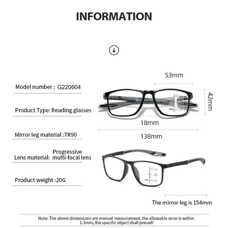 Multifocal Progressive Reading Glasses TR90 Frame for Man Woman Anti Blue Light Sports Eyeglasses Ultralight Bifocal Presbyopia