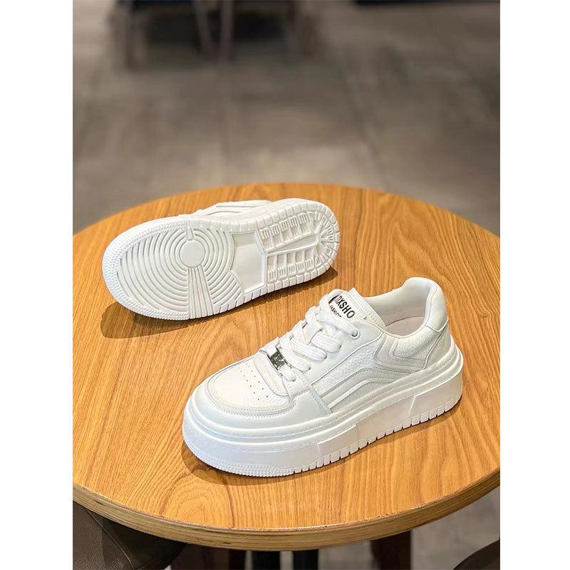 Leather Little White Shoes Women's Spring 2025 Women's Shoes New White Board Shoes Platform Height Increase Small Casual Shoes