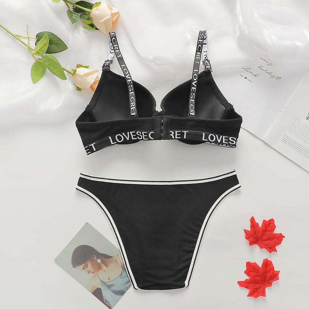 European and American Style Women Sexy Lingerie Set Beauty Back Bra and Panties Set Push Up Underwear Set Adjustable Letter Strap Bra Set