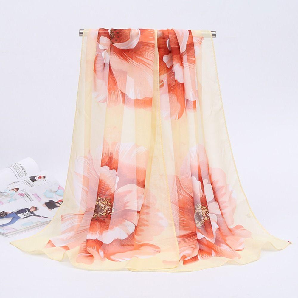 Soft Long Chiffon Scarf Flower Print Shawl Wrap Elegant Shawl Silk  Women