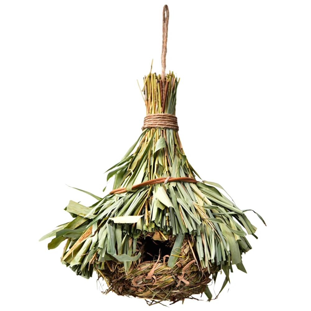 Bird Cage Ventilated Natural Grass Bird House Comfortable Resting Place Weaved Hanging Parrot Nest Houses Outdoor Decoration
