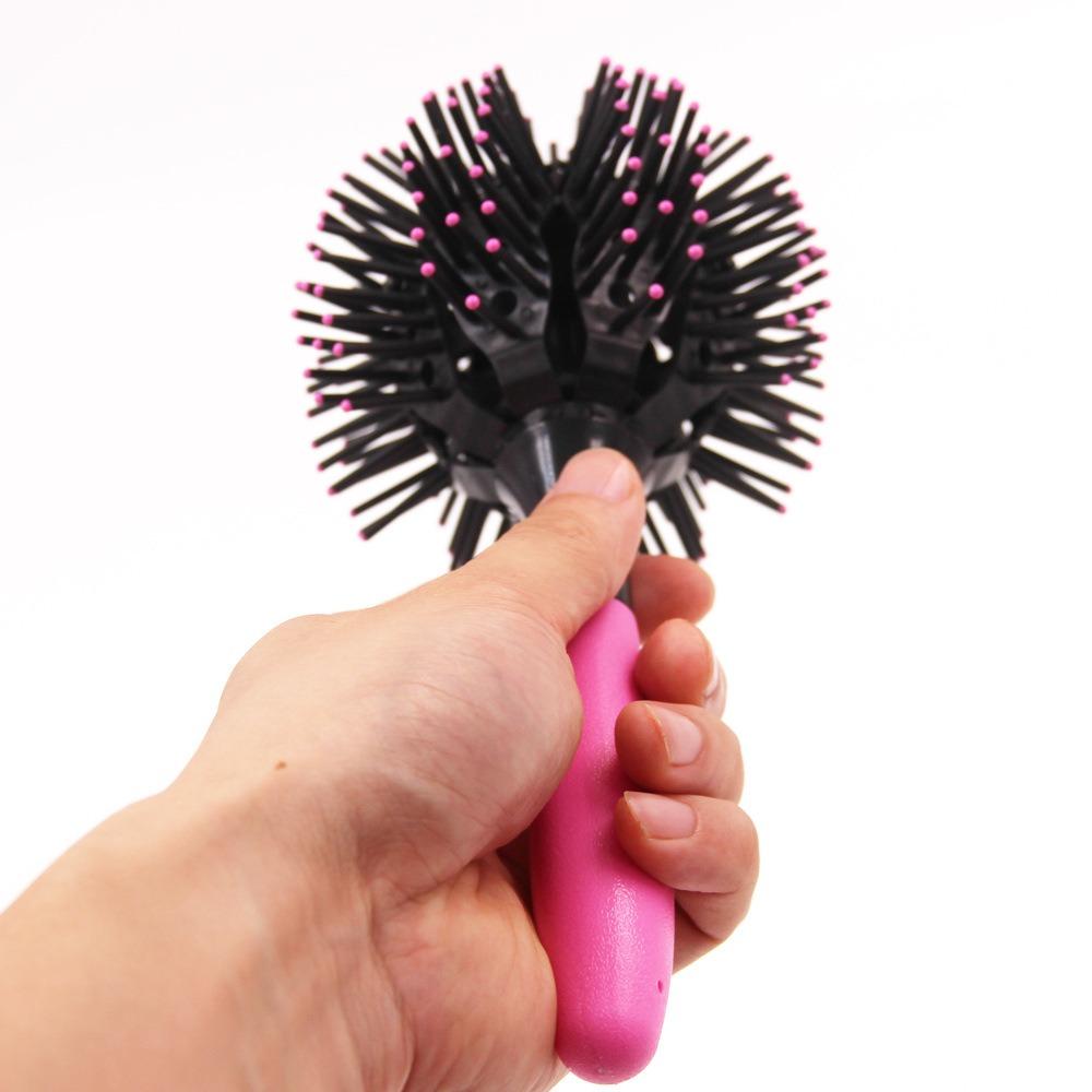 Plastic 3D Round Hair Brushes Comb Heat Resistant Spherical 360 Degree Ball Hairbrush Anti-Static Pink Round Curly Hair Comb