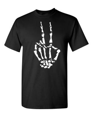 Skeleton Peace Sign Halloween Men's Tee Shirt 1678