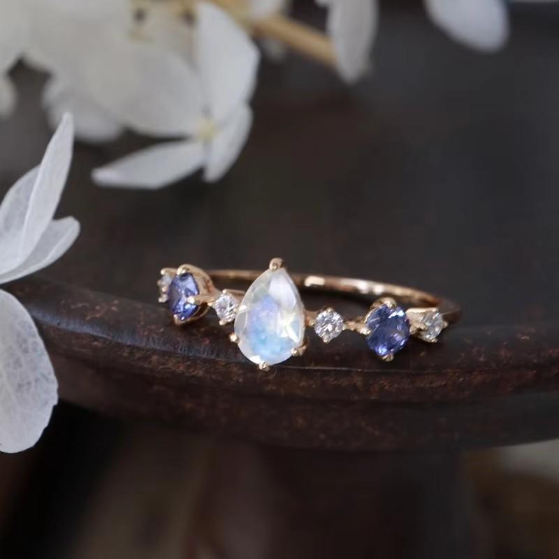 PANJBJ 925 Silver Stars Ring For Women Blue Crystal Opening Sweet Romance Irregular Versatile Jewelry Gift