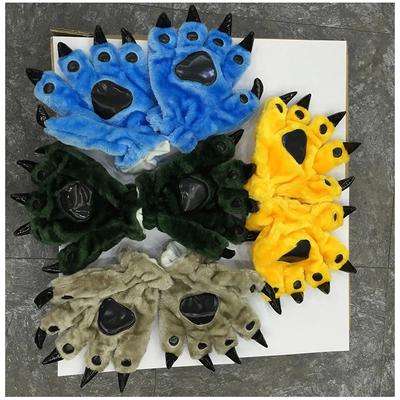 Kigurumi Animal Cosplay Gheare moi cu blană Mănuși pentru bărbați și femei Mănuși de noutate cu degetul labei pufos pentru petrecere de Halloween Mănuși de performanță alb, verde, albastru, roșu