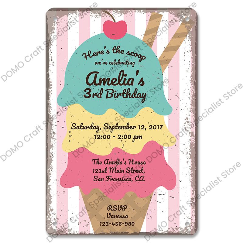 Summer Dessert Poster Vintage Metal Sign Ice Cream Cone Charlotte Metal Tin Plate Wall Decor for Cafe Shop Kitchen Living Room