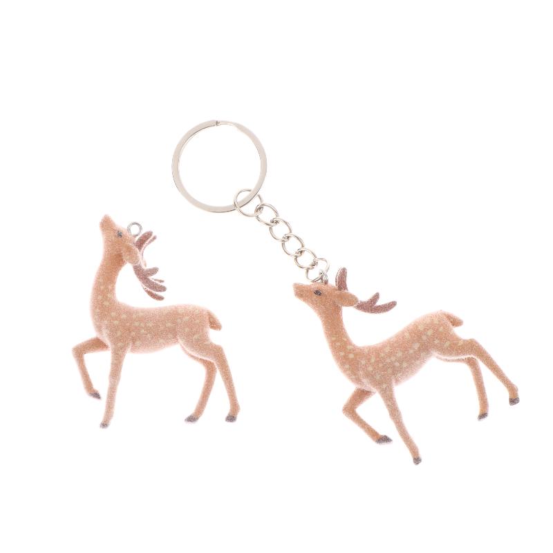 1/2Pcs Cute 3D Christmas Elk Keychains For Women Men Kawaii Flocked Sika Deer Pendant Bag Airpods Box Car Charm Jewelry