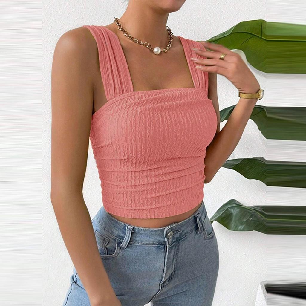 Modisches Tanktop für Damen, einfarbig, ärmellos, offener Nabel, quadratischer Ausschnitt, Schultergurt