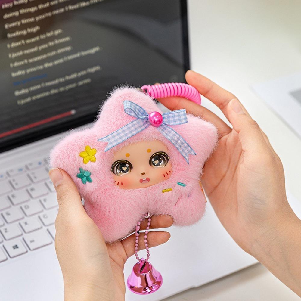Cartoon Design Lucky Star Plush Keyring Rubber Plush Face Doll Stuffed Plush Toy  Kids