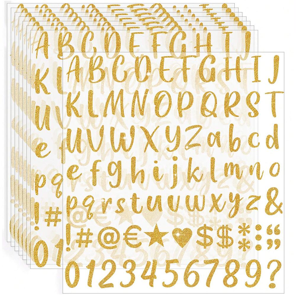 8Sheets Glitter Letter Stickers Self-Adhesive Glitter Alphabet Number Labels Stickers for Scrapbook Water Bottles Crafts Decor