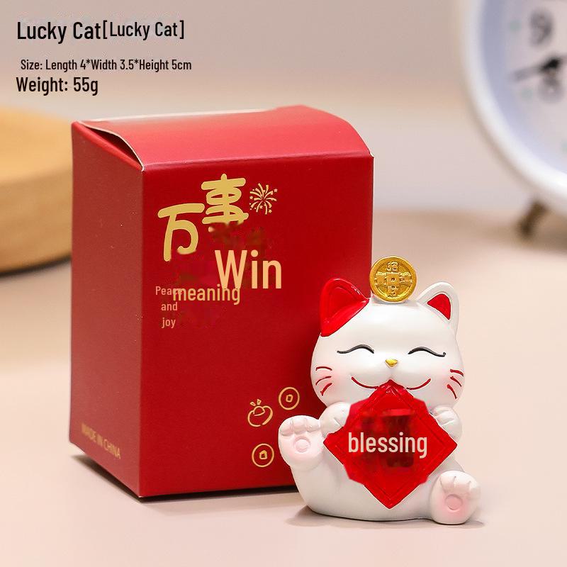 Lucky Cat Resin Desktop Ornament - Cute Cartoon Decoration for Office