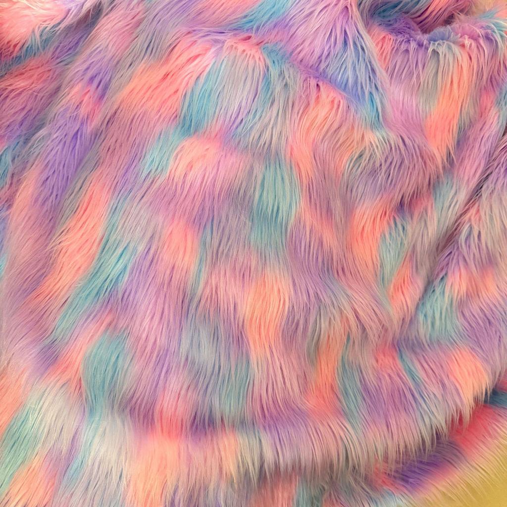 Gradient Five-Color Jacquard Faux Fur Tencel Fabric with Flocked Long Pile and Perforated Grid Design