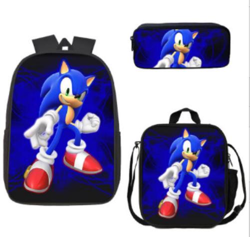 Sonic Backpack, Primary And Secondary School Students Schoolbag, Messenger Bag, Pencil Bag Three-Piece Set